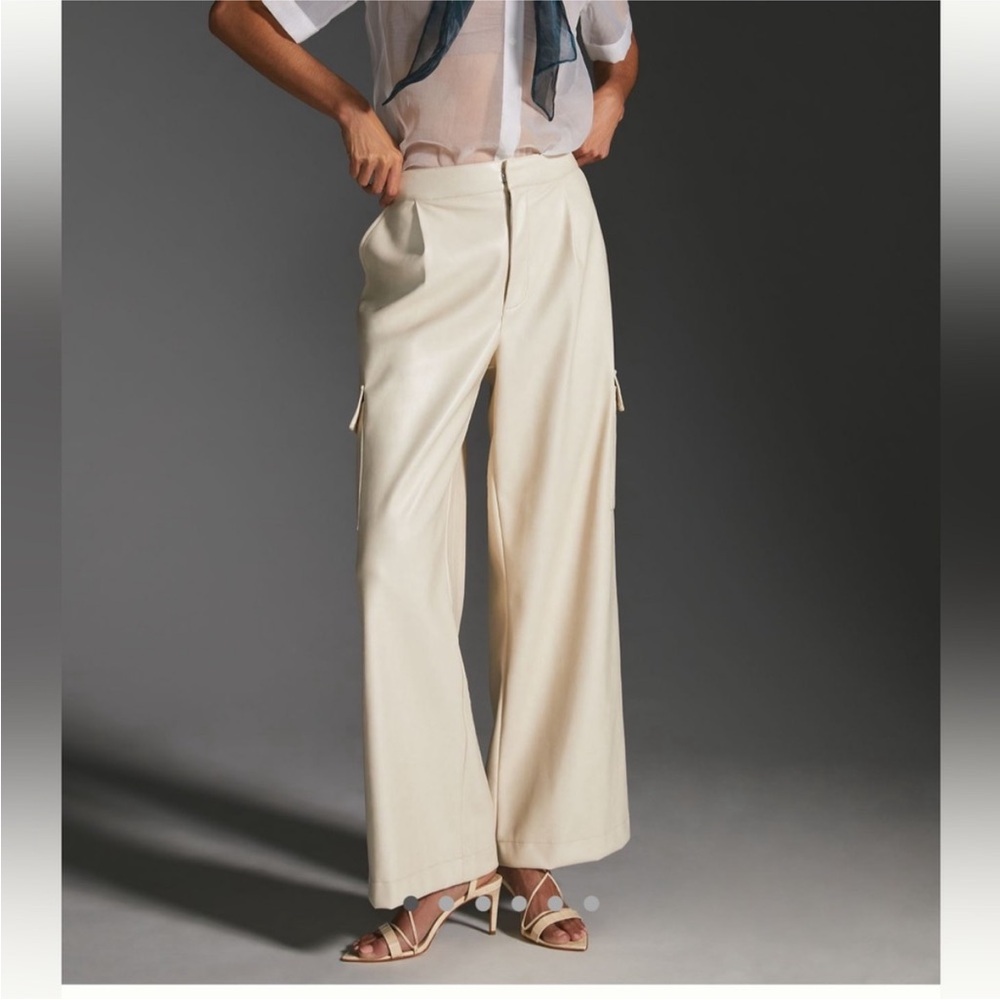 Faux Leather Wide-Leg Cargo Pants - Cream - Picture 2 of 10